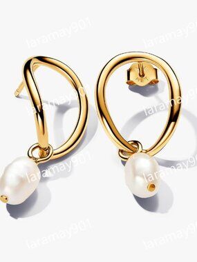 Organically Shaped Circle & Baroque Treated Freshwater Cultured Pearl Earrings